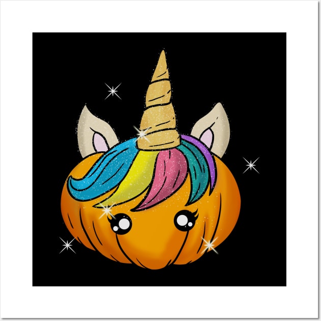 Halloween Unicorn Pumpkin Cute Wall Art by E